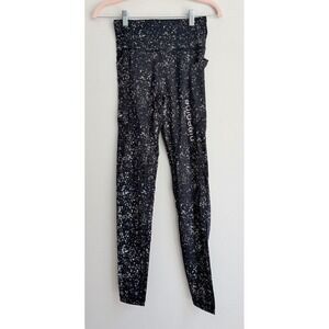 Ninepine Women Black White Splatter Print High Rise‎ Side Pocket Leggings Small